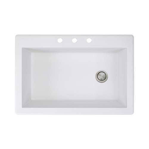 Samuel Müeller Renton 33in x 22in silQ Granite Drop-in Single Bowl Kitchen Sink with 3 CBD Faucet Holes, White