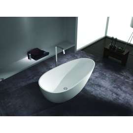 SMSML5829-01 Mia 58-in x 29-in x 23-in Resin Stone Freestanding Bathtub With Center Drain, White (Velvet)