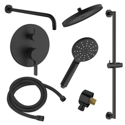 Samuel Müeller SMSPRK129HB-2-MB Sadie Two Function Round ADA Pressure Balance With Hand Shower On Bar Set, Matte Black