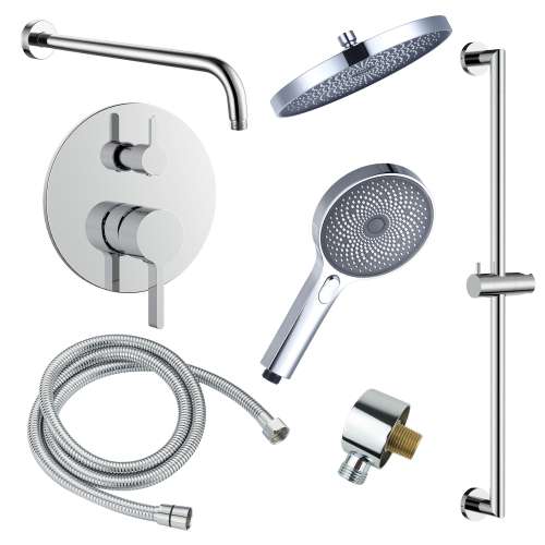 Samuel Müeller SMSPRK129HB-2-PC Sadie Two Function Round ADA Pressure Balance With Hand Shower On Bar Set, Polished Chrome