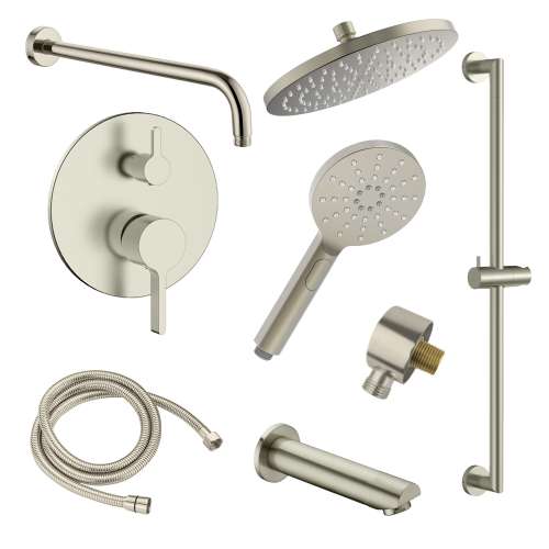 Samuel Müeller SMSPRK129TH-3-BN Sadie Three Function Round ADA Pressure Balance With Hand Shower On Bar Shower And Tub Set, Brushed Nickel