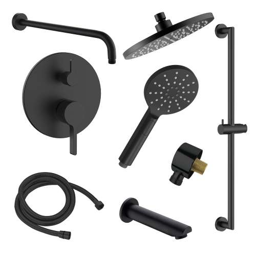 Samuel Müeller SMSPRK129TH-3-MB Sadie Three Function Round ADA Pressure Balance With Hand Shower On Bar Shower And Tub Set, Matte Black