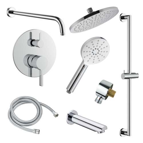 Samuel Müeller SMSPRK129TH-3-PC Sadie Three Function Round ADA Pressure Balance With Hand Shower On Bar Shower And Tub Set, Polished Chrome