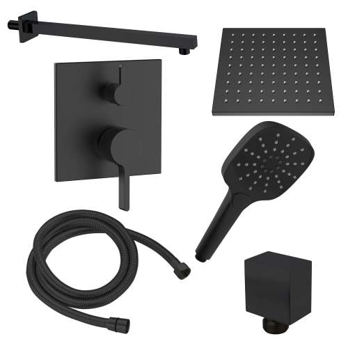 Samuel Müeller SMSPSK129HB-2-MB Sadie Two Function Square ADA Pressure Balance With Hand Shower On Bar Set, Matte Black