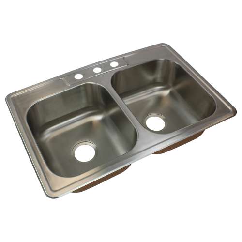 Samuel Müeller Silhouette 33in x 22in 18 Gauge Drop-in Double Bowl Kitchen Sink with 3-Holes with Grids, Strainer, Disposer Strainer, In