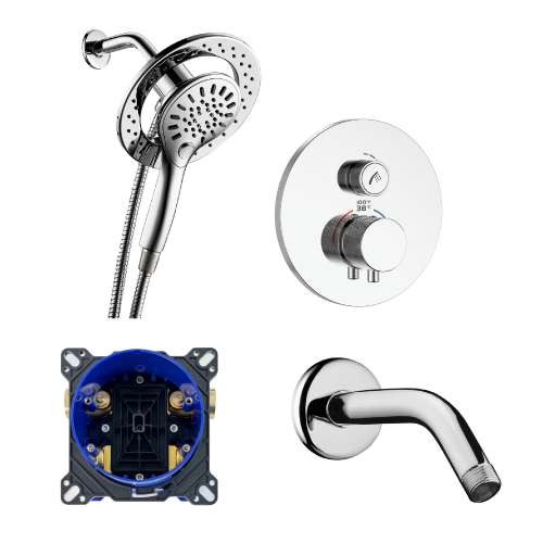 SMTPAXR-PC ArgoTherm Single Function Round Thermostatic Push Button With Magnetic Docking Hand Showerhead Set, Polished Chrome
