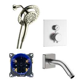 SMTPAXS-M ArgoTherm Single Function Square Thermostatic Push Button With Magnetic Docking Hand Showerhead Set