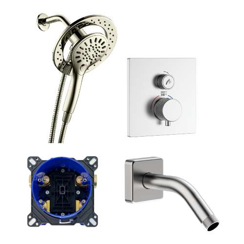 SMTPAXS-M ArgoTherm Single Function Square Thermostatic Push Button With Magnetic Docking Hand Showerhead Set