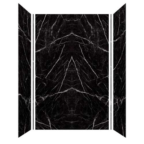 Trinity 60-in X 36-in X 96-in Shower Wall Kit, Bookmatched Glossy Black Carrara