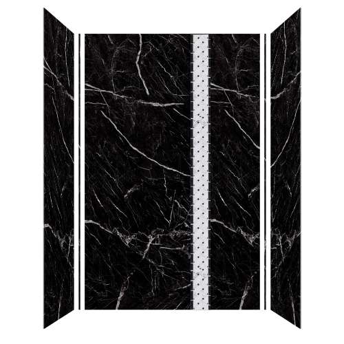 Trinity 60-in X 36-in X 96-in Shower Wall Kit with Weaver White Deco Strip, Glossy Black Carrara