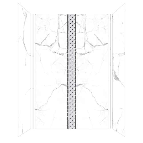 Trinity 60-in X 36-in X 96-in Shower Wall Kit with Weaver White Deco Strip, Bookmatched Glossy White Carrara