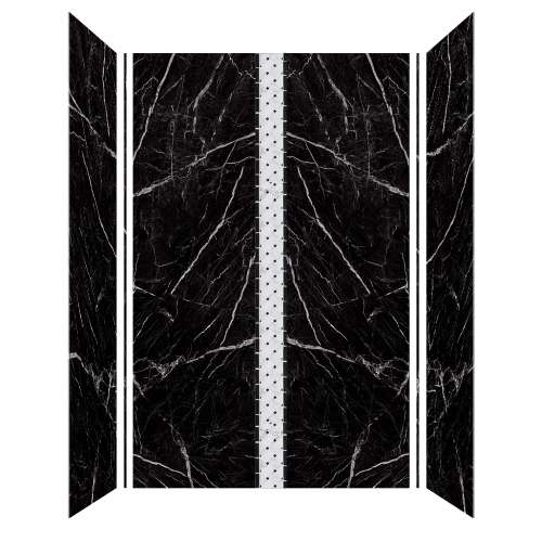 Samuel Mueller Trinity 60-in X 36-in X 96-in Shower Wall Kit with Weaver White Deco Strip, Bookmatched Glossy Black Carrara
