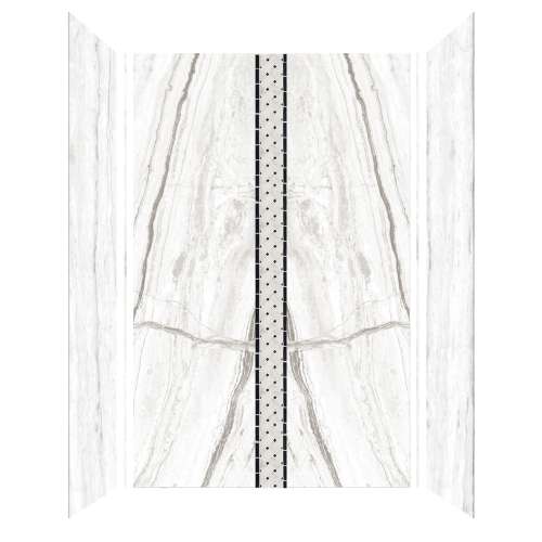 Trinity 60-in X 36-in X 96-in Shower Wall Kit with Weaver White Deco Strip, Bookmatched Glossy Sabana Grey