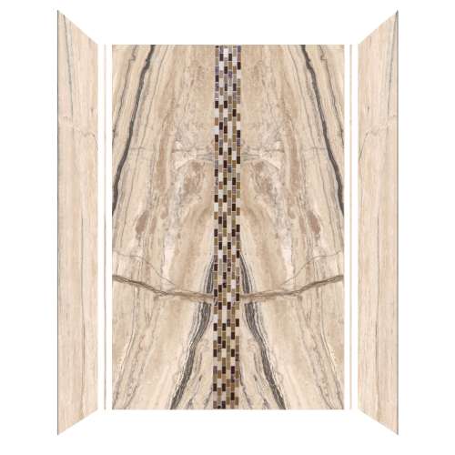 Trinity 60-in X 36-in X 96-in Shower Wall Kit with Linear Creme Deco Strip, Bookmatched Glossy Sabana Creme