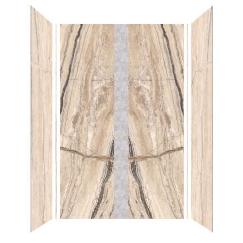 Trinity 60-in X 36-in X 96-in Shower Wall Kit with Hexagon Off-White Deco Strip, Bookmatched Glossy Sabana Creme