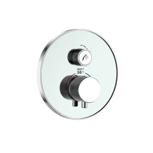 Samuel Müeller SMVAT1R-31PC ArgoTherm Single Function Round Thermostatic Valve And Trim With Push Buttons, Polished Chrome With White Glass