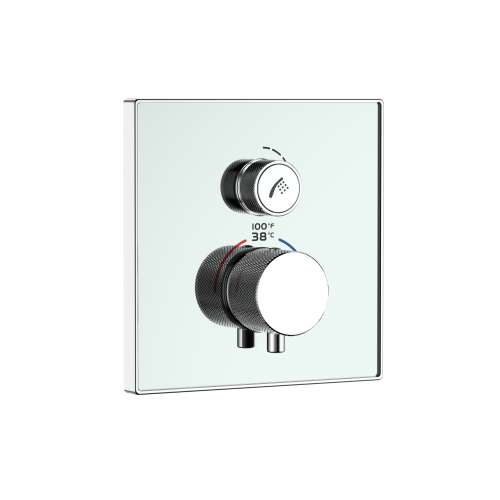 Samuel Müeller SMVAT1S-31PC ArgoTherm Single Function Square Thermostatic Valve And Trim With Push Buttons, Polished Chrome With White Glass