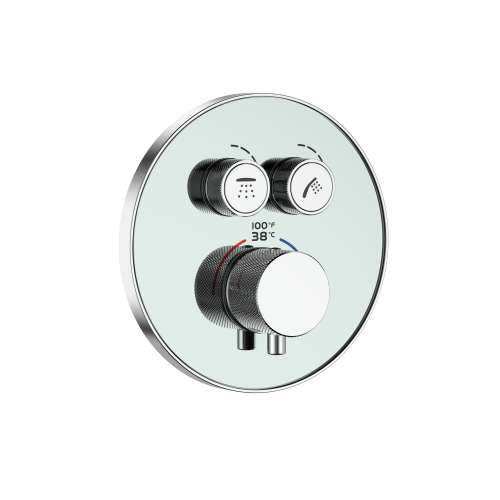 Samuel Müeller SMVAT2R-31PC ArgoTherm Two Function Round Thermostatic Valve And Trim With Push Buttons, Polished Chrome With White Glass