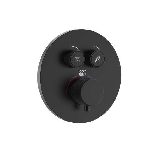 Samuel Müeller SMVAT2R-MB ArgoTherm Two Function Round Thermostatic Valve And Trim With Push Buttons, Matte Black