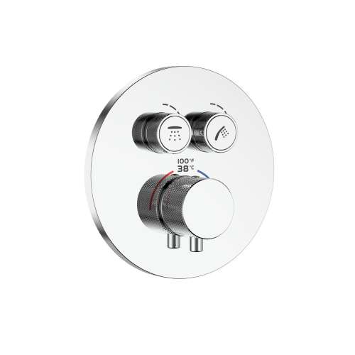 Samuel Müeller SMVAT2R-PC ArgoTherm Two Function Round Thermostatic Valve And Trim With Push Buttons, Polished Chrome