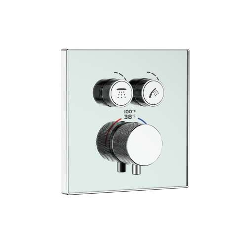 Samuel Müeller SMVAT2S-31PC ArgoTherm Two Function Square Thermostatic Valve And Trim With Push Buttons, Polished Chrome With White Glass