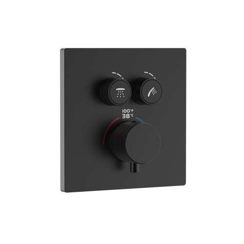 Samuel Müeller SMVAT2S-MB ArgoTherm Two Function Square Thermostatic Valve And Trim With Push Buttons, Matte Black