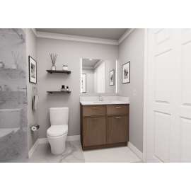 SMVS36-ADA-ASM-FR02-TW Framington 36-in x 21-in x 33-in Assembled Latitude Double Door Double Drawer Front ADA Vanity Sink Base Cabinet, Tan Wood