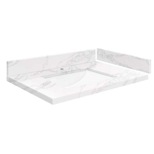 SMVT31-36.75x22-1RU-M10 Mini Custom Quartz 31-36.75-in x 22-in Vanity Top with Hensley Bowl, White Carrara