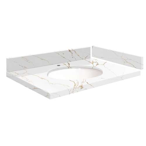 SMVT31-36.75x22-1MU-M40 Mini Custom Quartz 31-36.75-in x 22-in Vanity Top with Millwood Bowl, Awaken Gold