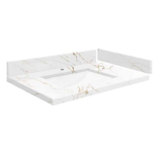 SMVT31-36.75x22-1RU-M40 Mini Custom Quartz 31-36.75-in x 22-in Vanity Top with Hensley Bowl, Awaken Gold