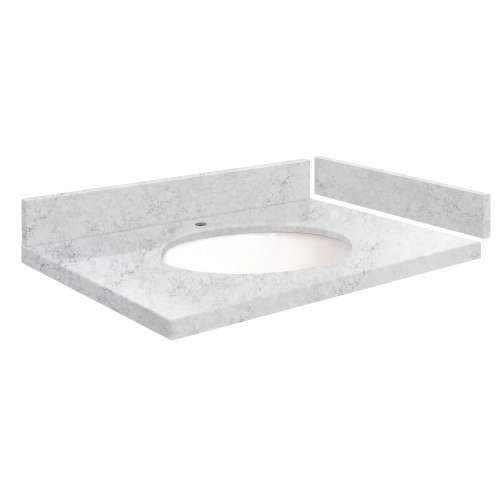 SMVT31-36.75x22-1MU-M50 Mini Custom Quartz 31-36.75-in x 22-in Vanity Top with Millwood Bowl, Misty Grey