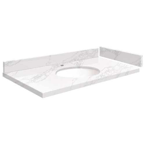 SMVT37-42.75x22-1MU-M10 Mini Custom Quartz 37-42.75-in x 22-in Vanity Top with Millwood Bowl, White Carrara
