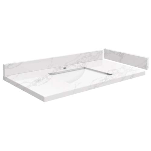 SMVT37-42.75x22-1RU-M10 Mini Custom Quartz 37-42.75-in x 22-in Vanity Top with Hensley Bowl, White Carrara