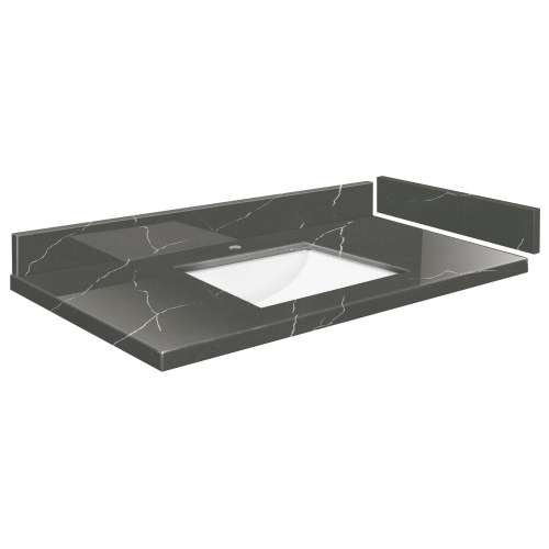 SMVT37-42.75x22-1RU-M20 Mini Custom Quartz 37-42.75-in x 22-in Vanity Top with Hensley Bowl, Marble Grey