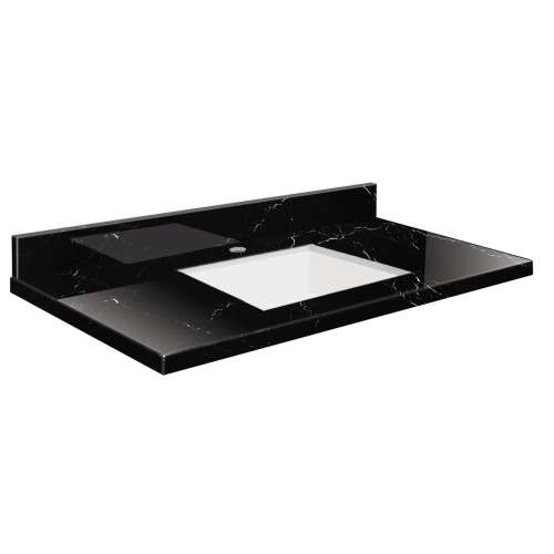 SMVTQU3722-1-M30 37-in x 22-in Vanity Top with Single Faucet Hole, Black Carrara
