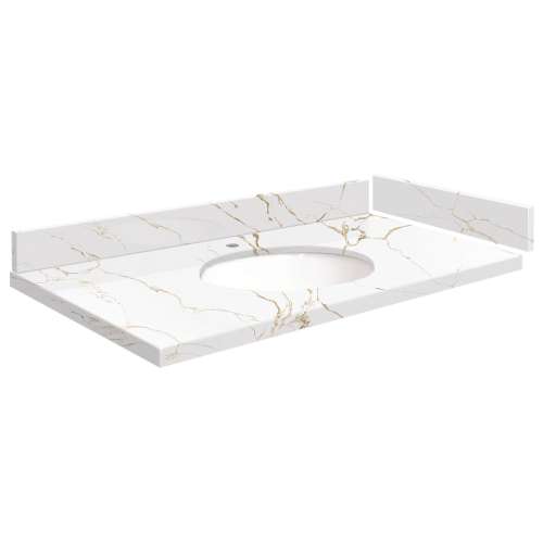 SMVT37-42.75x22-1MU-M40 Mini Custom Quartz 37-42.75-in x 22-in Vanity Top with Millwood Bowl, Awaken Gold