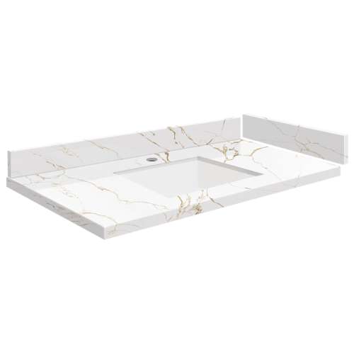 SMVT37-42.75x22-1KU-M40 Mini Custom Quartz 37-42.75-in x 22-in Vanity Top with Vail Bowl, Awaken Gold