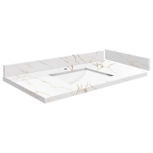SMVT37-42.75x22-1RU-M40 Mini Custom Quartz 37-42.75-in x 22-in Vanity Top with Hensley Bowl, Awaken Gold