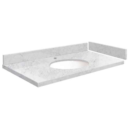 SMVT37-42.75x22-1MU-M50 Mini Custom Quartz 37-42.75-in x 22-in Vanity Top with Millwood Bowl, Misty Grey