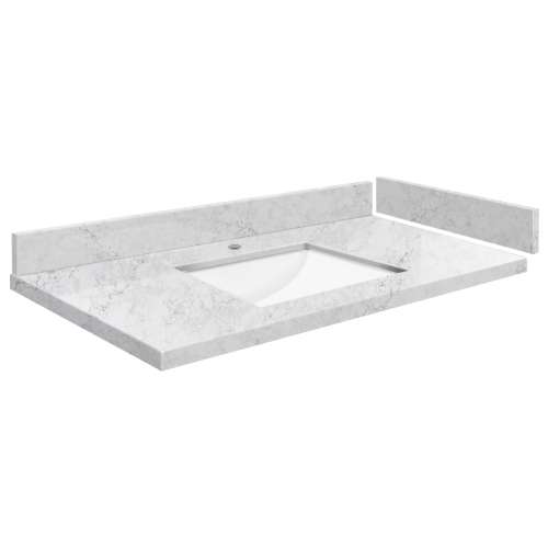 SMVT37-42.75x22-1RU-M50 Mini Custom Quartz 37-42.75-in x 22-in Vanity Top with Hensley Bowl, Misty Grey