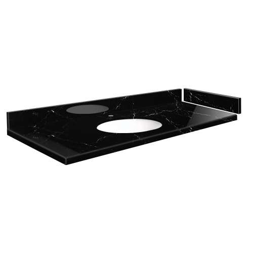 SMVT49-60.75x22-1MU-M30 Mini Custom Quartz 49-60.75-in x 22-in Vanity Top with Millwood Bowl, Black Carrara