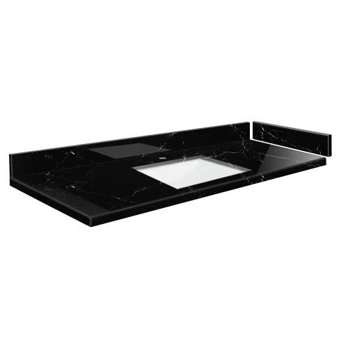 SMVT49-60.75x22-1RU-M30 Mini Custom Quartz 49-60.75-in x 22-in Vanity Top with Hensley Bowl, Black Carrara