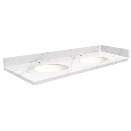 SMVT49-60.75x22-2MU-M10 Mini Custom Quartz 49-60.75-in x 22-in Vanity Top with Millwood Double Bowls, White Carrara