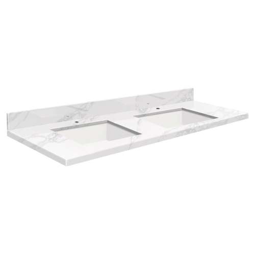 SMVTQU6122D-1-M10 61-in x 22-in Vanity Top with Single Faucet Hole, White Carrara
