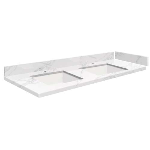SMVT61-72.75x22-2KU-M10 Mini Custom Quartz 61-72.75-in x 22-in Vanity Top with Vail Double Bowls, White Carrara
