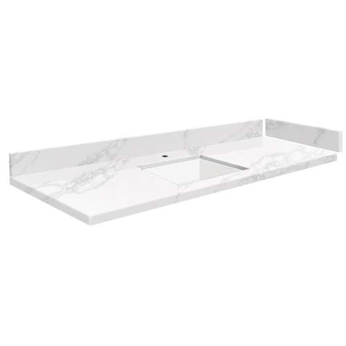 SMVT61-72.75x22-1KU-M10 Mini Custom Quartz 61-72.75-in x 22-in Vanity Top with Vail Bowl, White Carrara