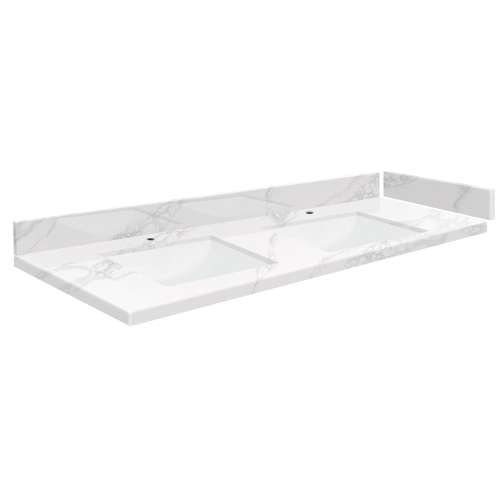 SMVT73-84.75x22-2RU-M10 Mini Custom Quartz 73-84.75-in x 22-in Vanity Top with Hensley Double Bowls, White Carrara