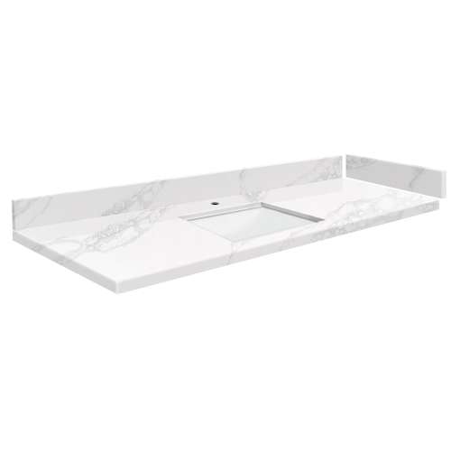 SMVT61-72.75x22-1RU-M10 Mini Custom Quartz 61-72.75-in x 22-in Vanity Top with Hensley Bowl, White Carrara