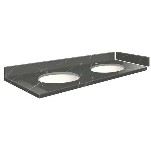 SMVT49-60.75x22-2MU-M20 Mini Custom Quartz 49-60.75-in x 22-in Vanity Top with Millwood Double Bowls, Marble Grey