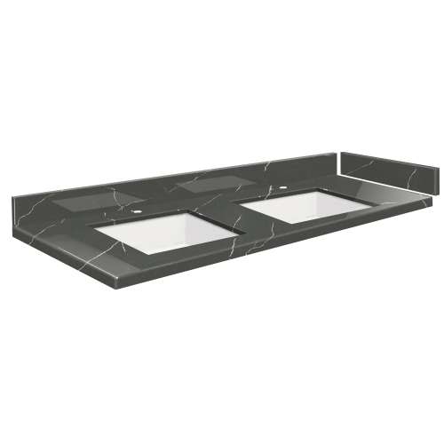SMVT61-72.75x22-2KU-M20 Mini Custom Quartz 61-72.75-in x 22-in Vanity Top with Vail Double Bowls, Marble Grey